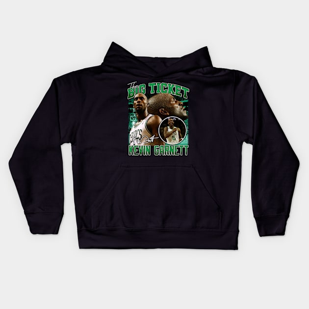 Kevin Garnett The Big Ticket Basketball Signature Vintage Retro 80s 90s Bootleg Rap Style Kids Hoodie by CarDE